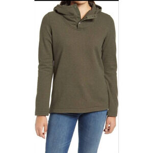 The North Face Womens Olive Green Snap Button Knit Stitch Hoodie Sweatshirt Sz S